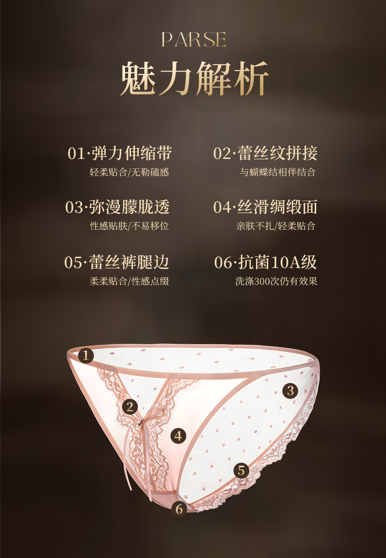 P245｜珠饰蕾丝内裤｜5条礼盒装