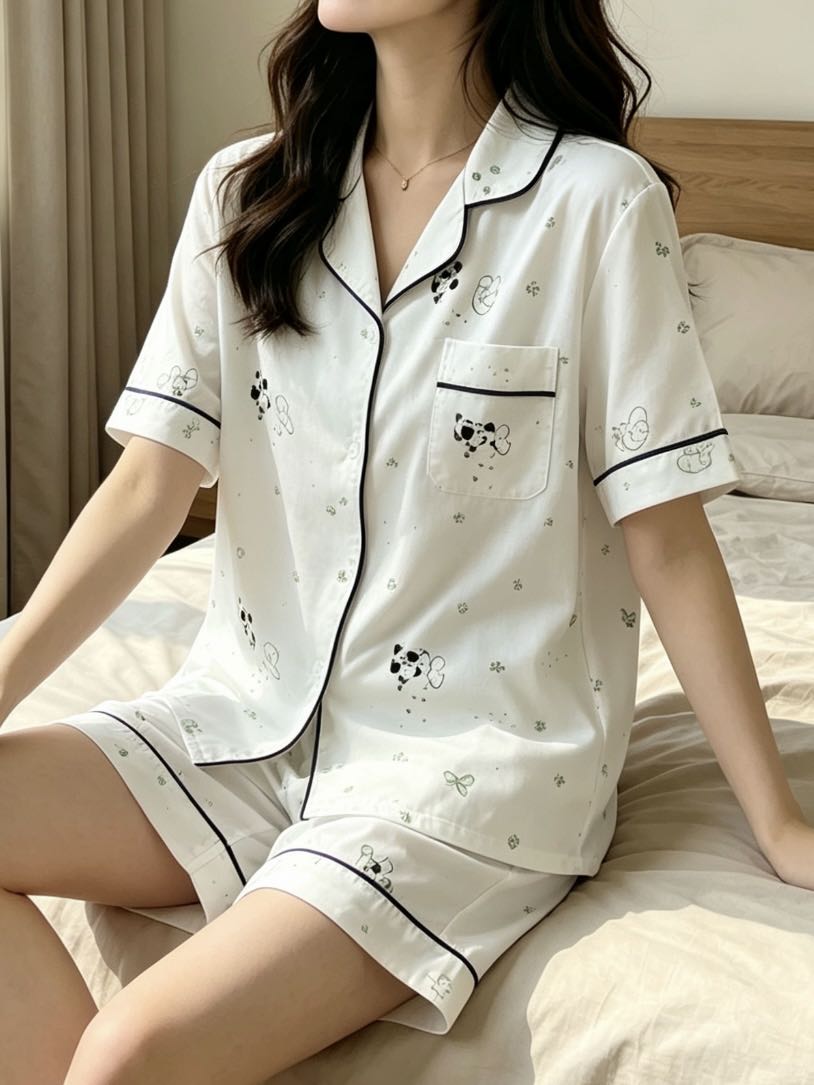 S589｜带胸垫家居服四件套