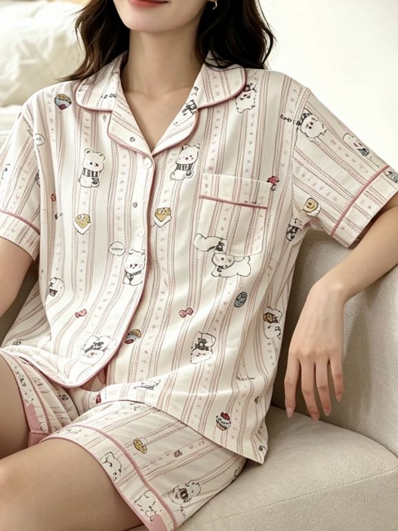 S589｜带胸垫家居服四件套