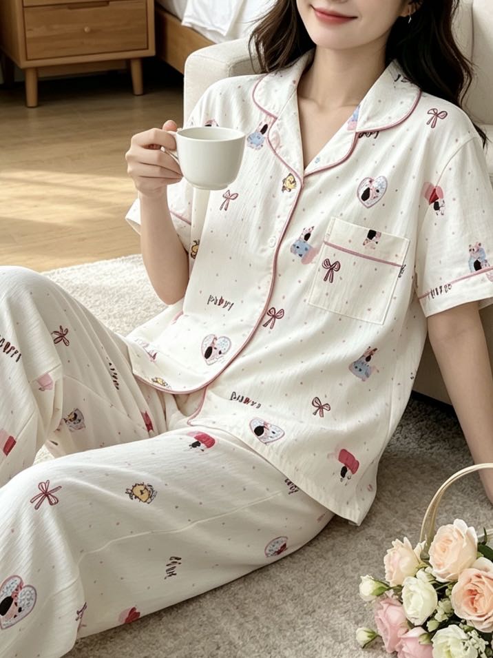 S589｜带胸垫家居服四件套