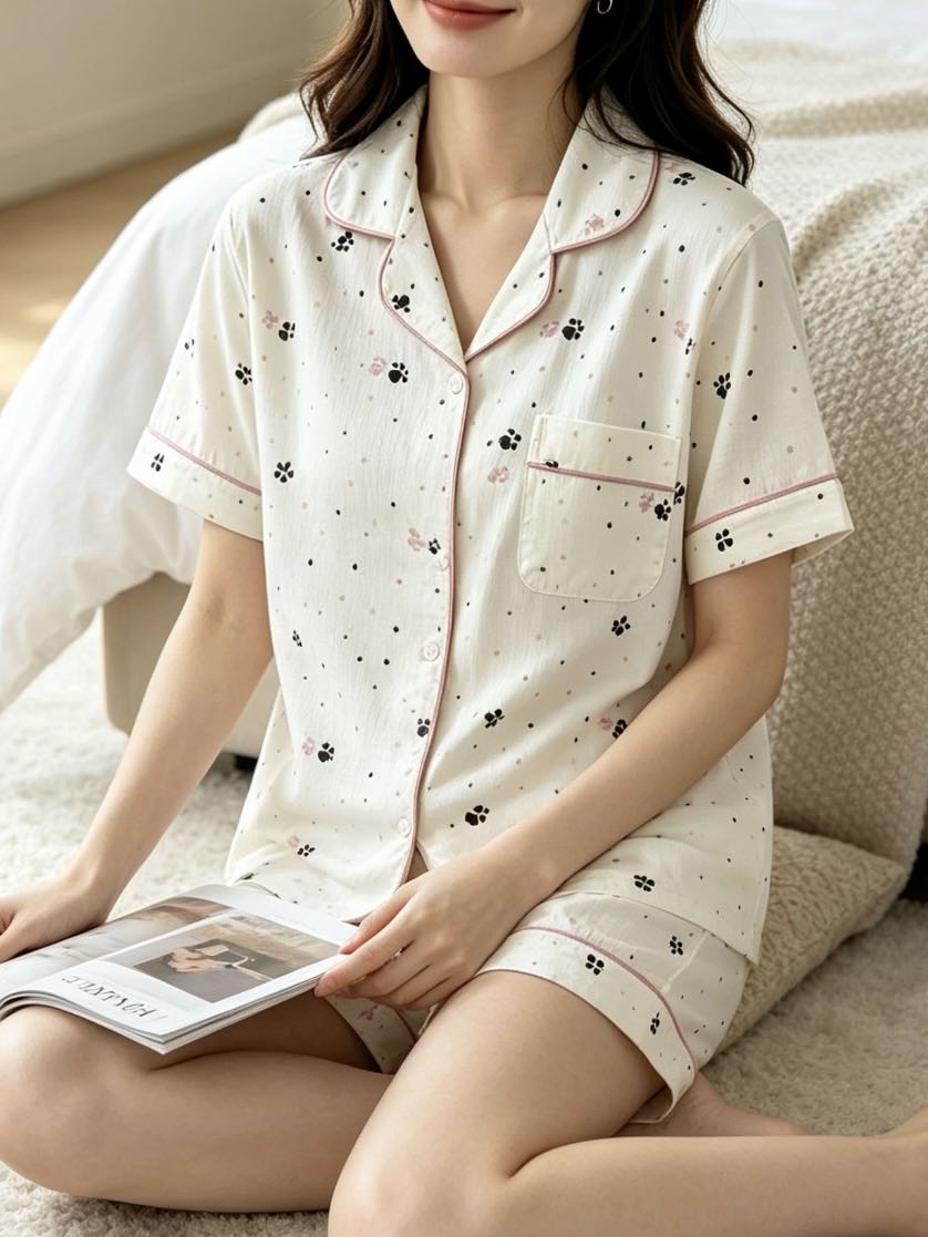 S589｜带胸垫家居服四件套
